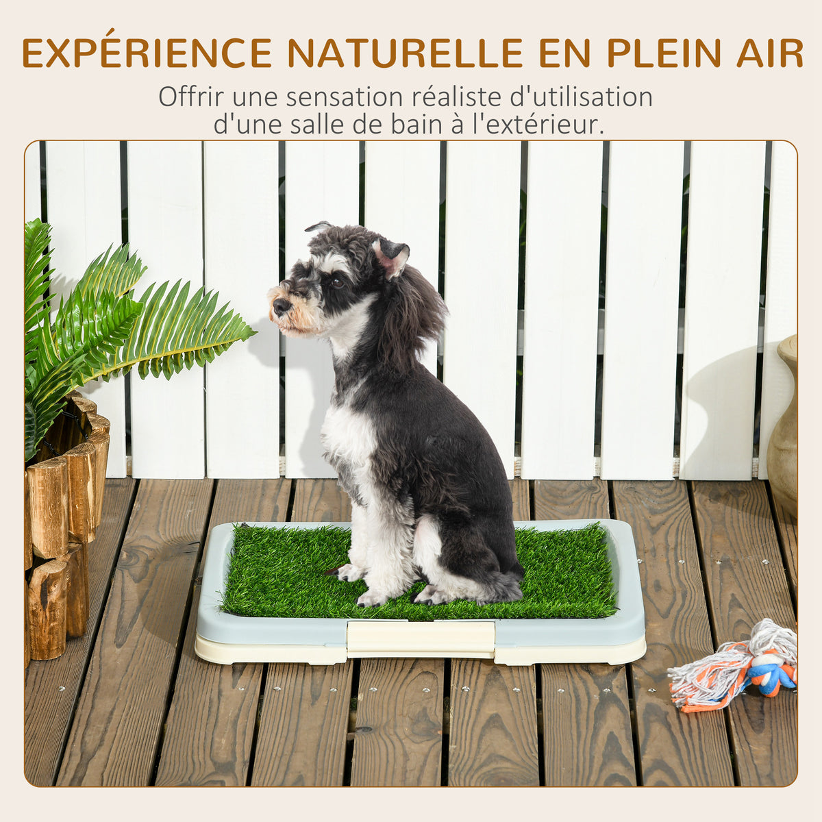 Toilette pour chien litière avec tapis en gazon artificiel plateau et panneau grillagé 46,5 x 34 cm-3