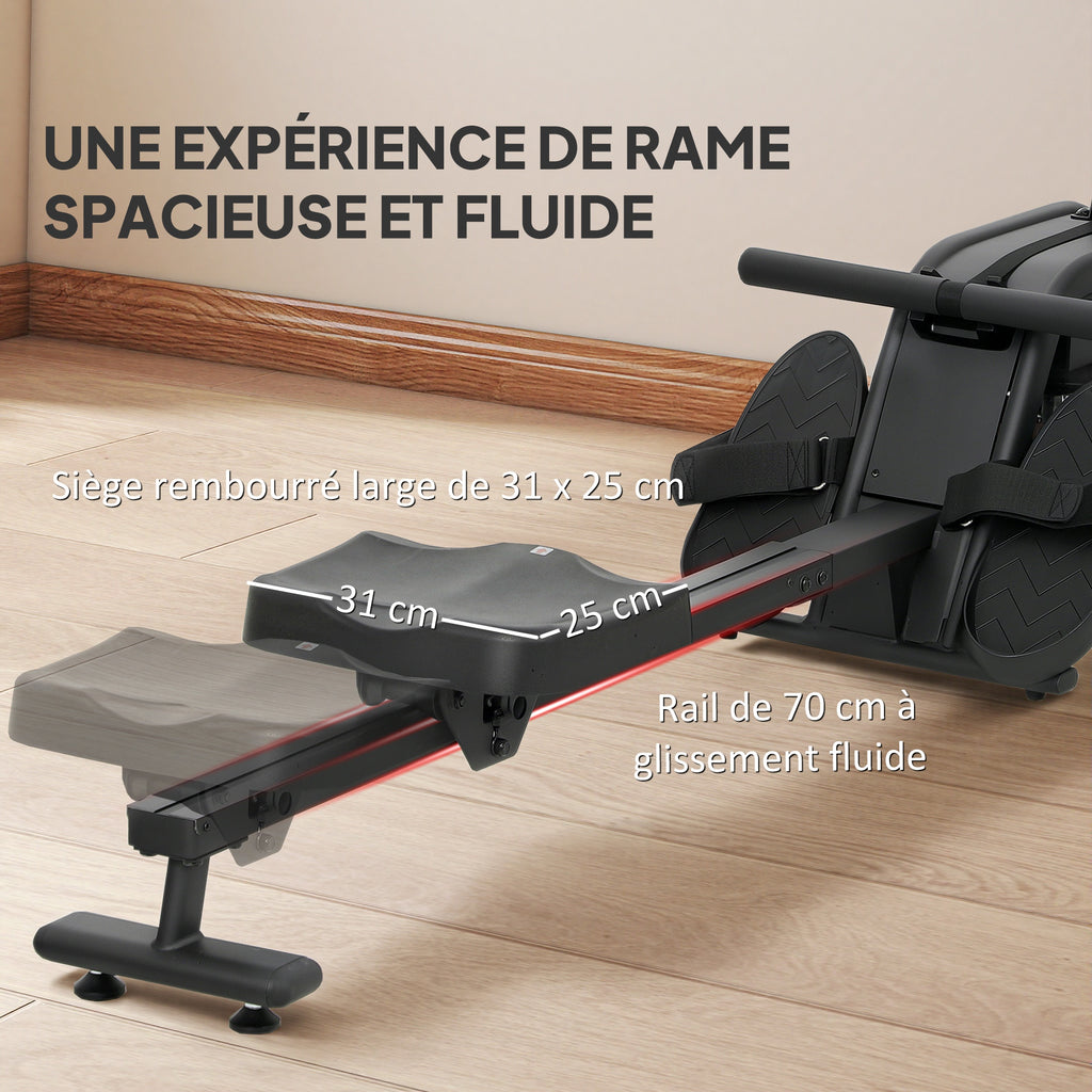 Rameur à eau, rameur musculation d'appartement réservoir ajustable 6-11L écran LCD support de tablette 170x46x77cm noir-7