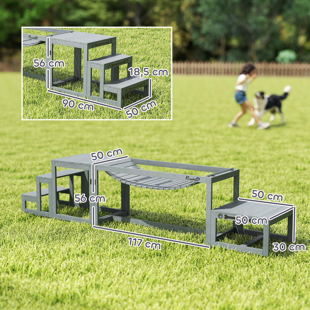 Équipements d'entraînement agilité pour chien kit d'équipement d'agilité pour chien 3 pièces en bois massif gris-2