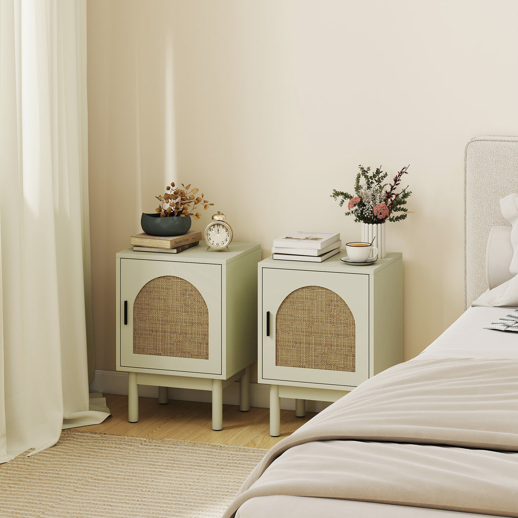 Lot de 2 tables de chevet, table de nuit avec porte en résine tressée, étagère réglable 40 x 35 x 58 cm, vert clair-9