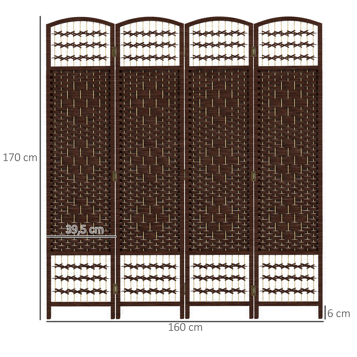 Paravent intérieur en bois séparateur de pièce cloison pliable 4 panneaux 160 x 170 cm marron-2