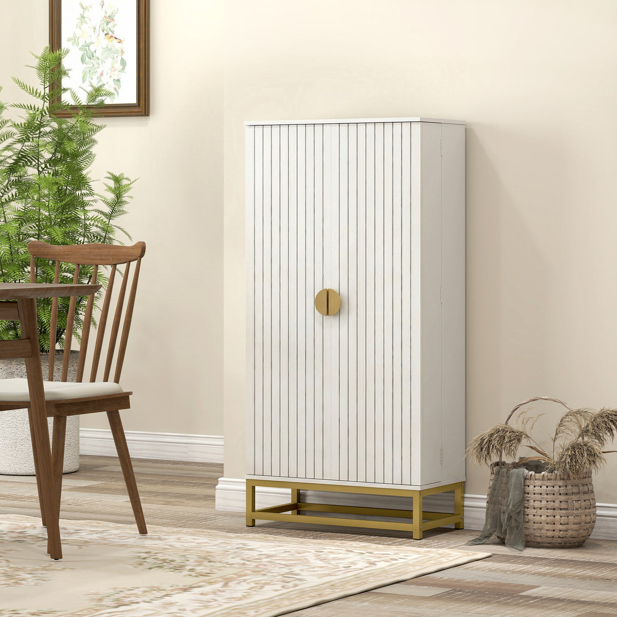 Armoire de cuisine meuble cuisine rangement avec 12 étagères à portes, étagères ajustables, 58x29x119,5cm, blanc-1