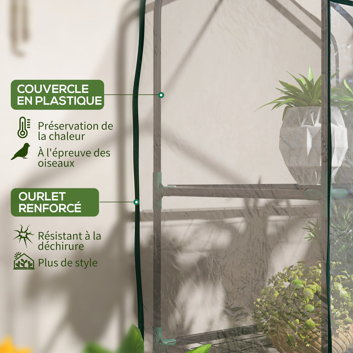 Serre de Jardin étagère 3 Niveaux dim. 59L x 39l x 127H cm métal thermolaqué Vert transparent-3