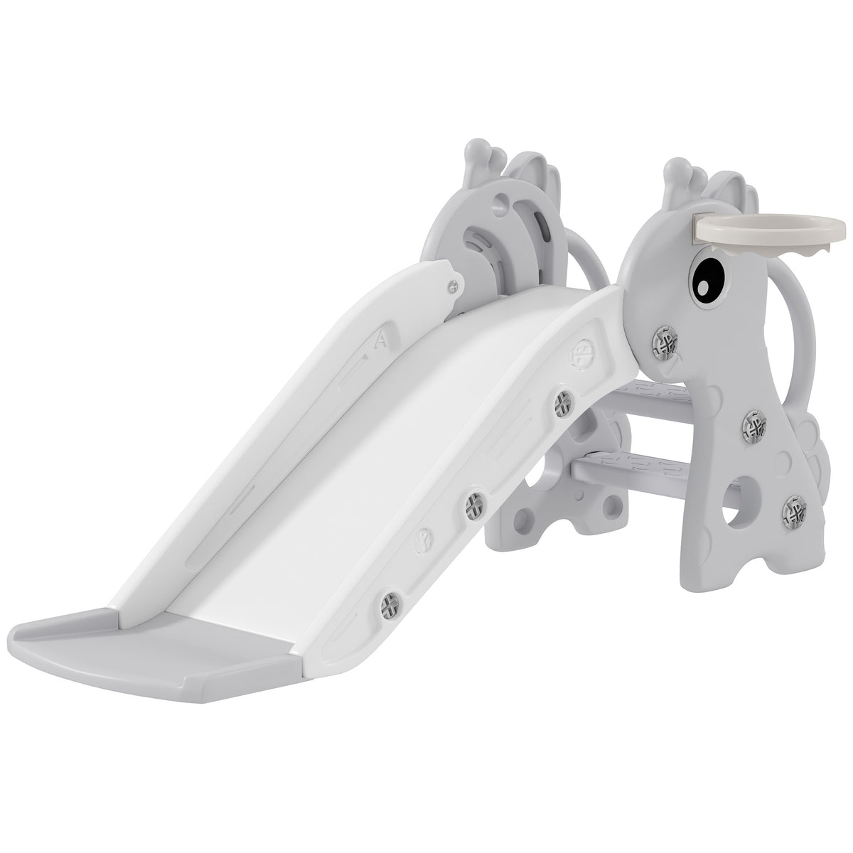 Toboggan pour enfants 3 en 1 en forme de girafe avec panier de basket, escalade et ballon, 106 x 51,5 x 52 cm, gris-0