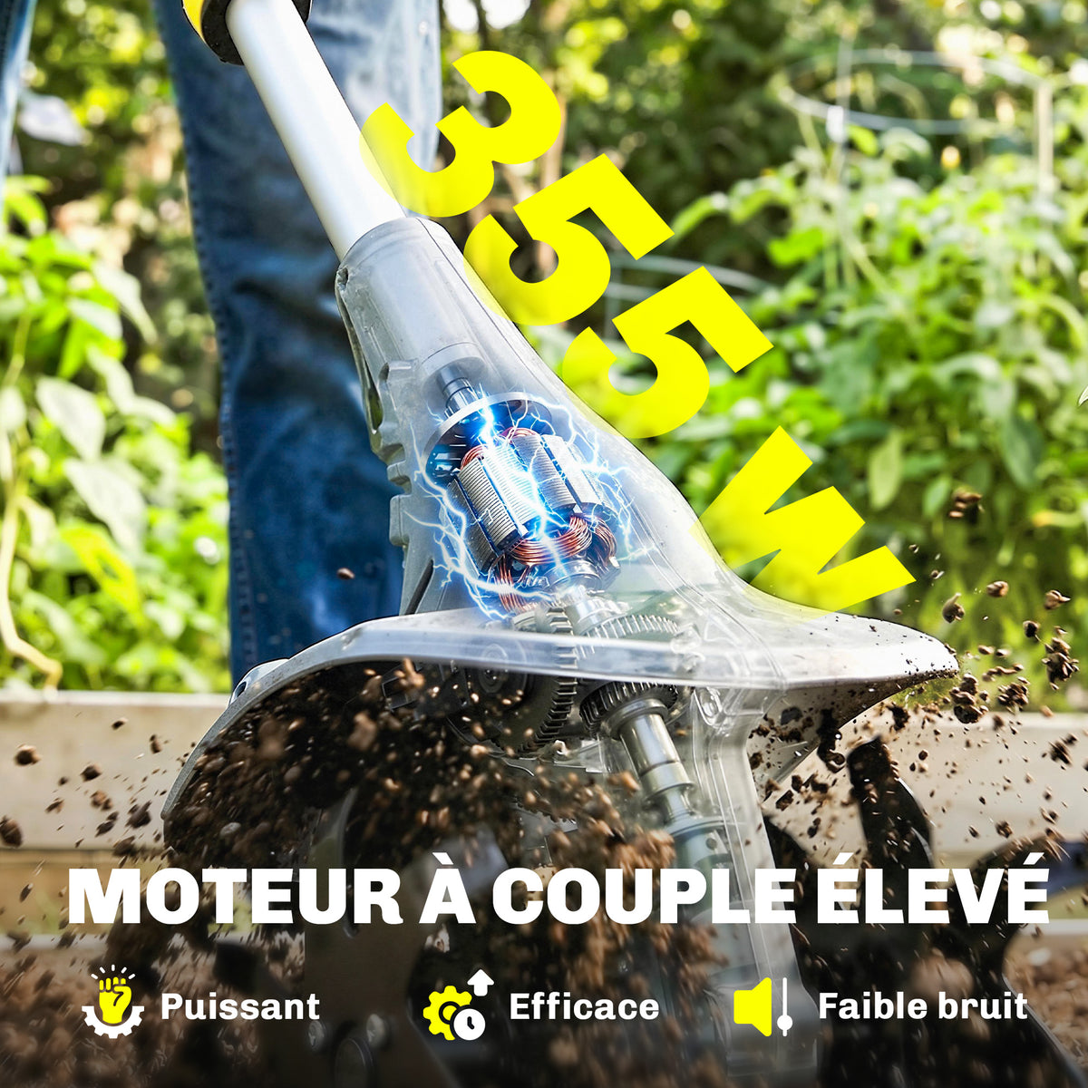 Motobineuse sans Fil Motoculteur Électrique 18V 355W avec 2 Batteries 4,0Ah Léger et Anti-mal de Dos, Largeur 20cm Gris-3