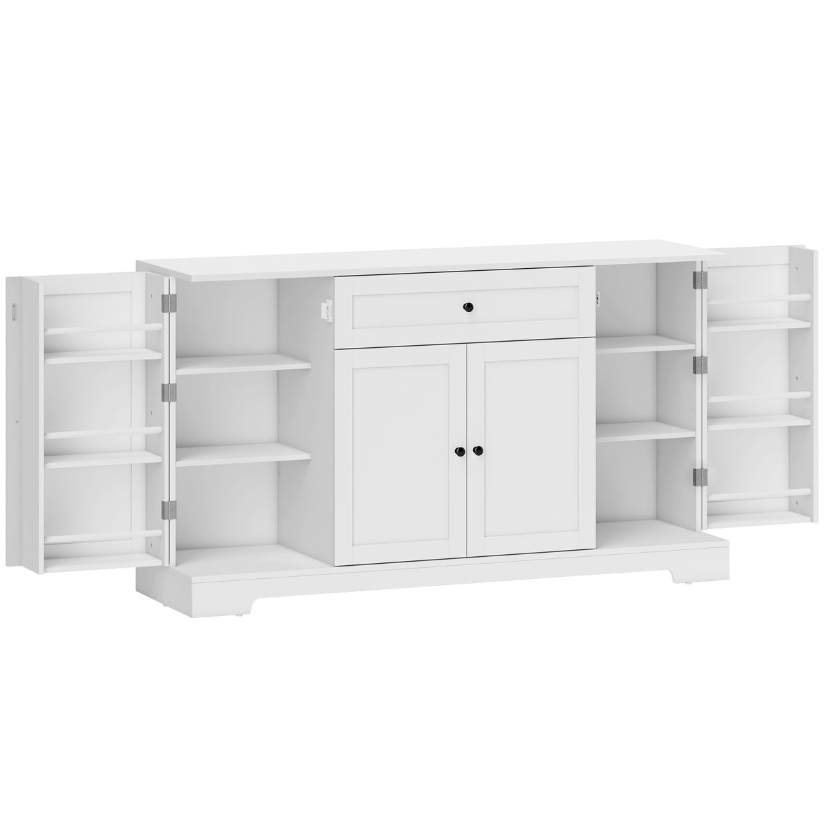 Buffet cuisine, meuble de rangement avec tiroir, 4 portes à fermeture douce, racks-porte et étagères réglables, blanc-0