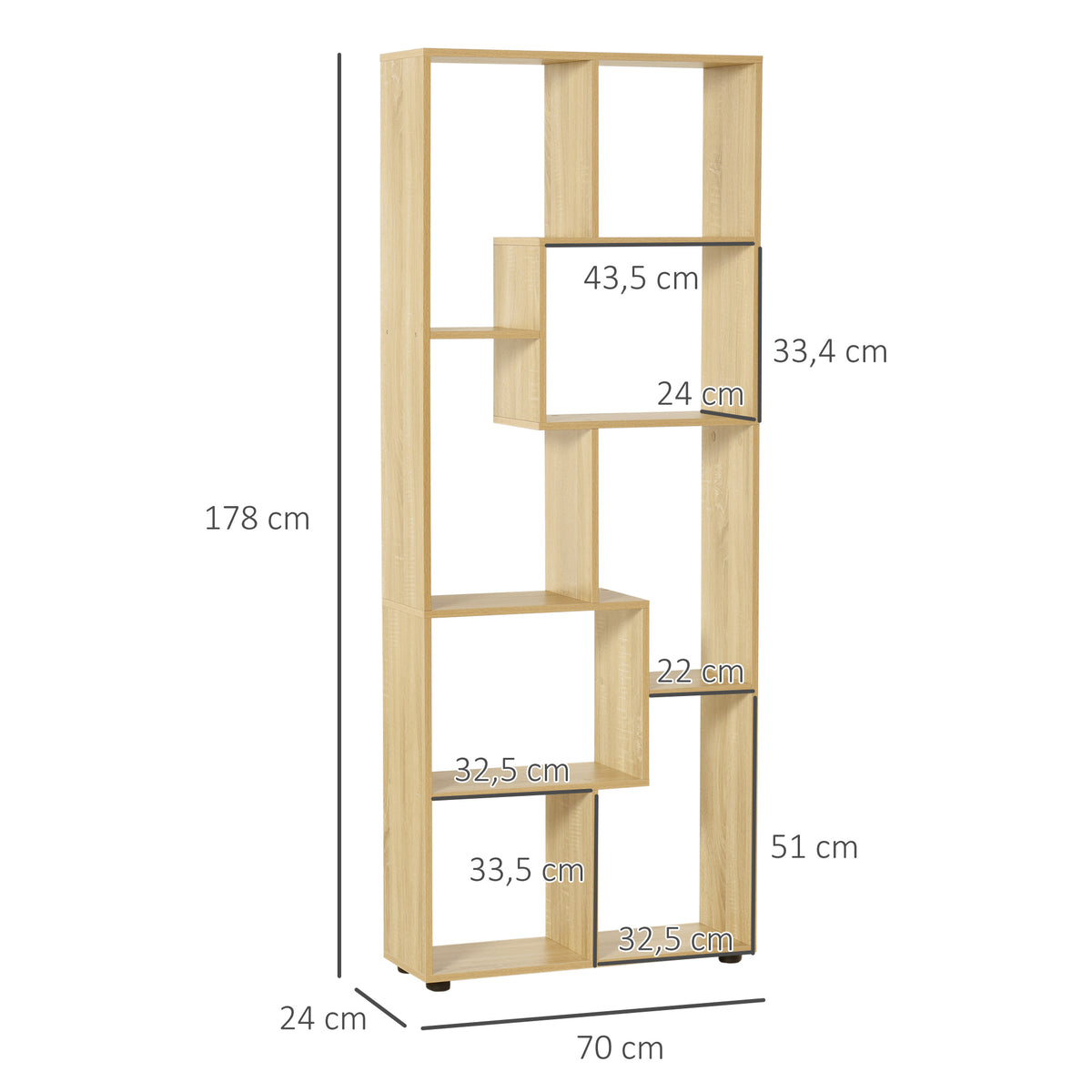 Bibliothèque étagère Zig zag Design Contemporain 70L x 24l x 178H cm Panneaux Particules Bois naturel-2