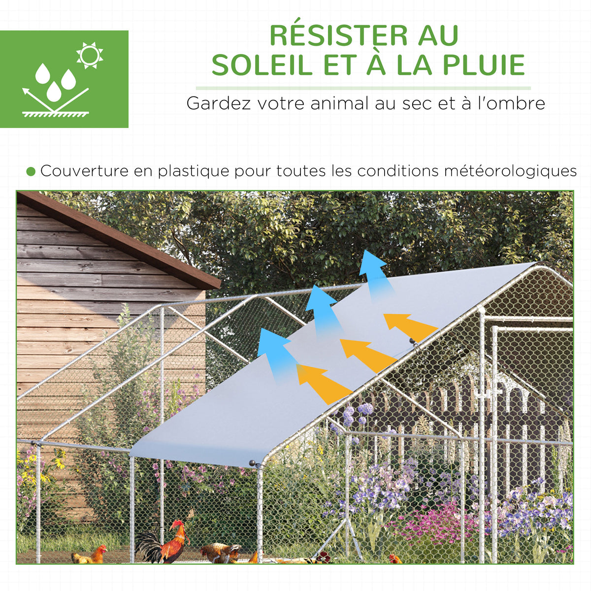 Enclos poulailler chenil volière extérieur 18 m² - Parc grillagé dim. 6L x 3l x 2H m Acier galvanisé-3