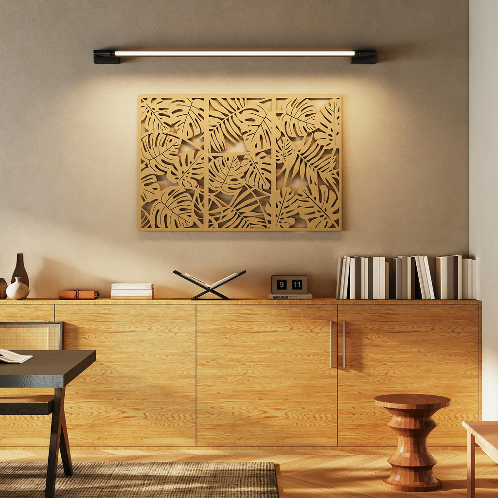 Ensemble de 3 Décorations Murales en Bois 3D, 40 x 80 cm, Feuilles Tropicales, Effet Bois Naturel-9