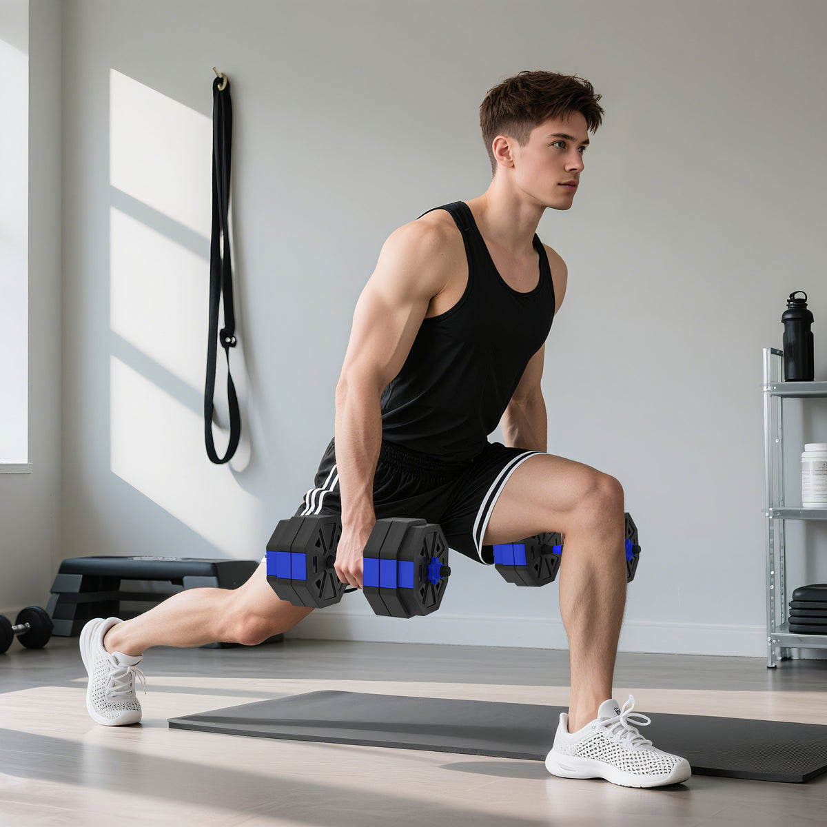 Ensemble d'Haltères Musculation 6-en-1 Haltère Réglable 30 kg Kettlebell, Barre de Musculation Support pour Pompes Bleu-7