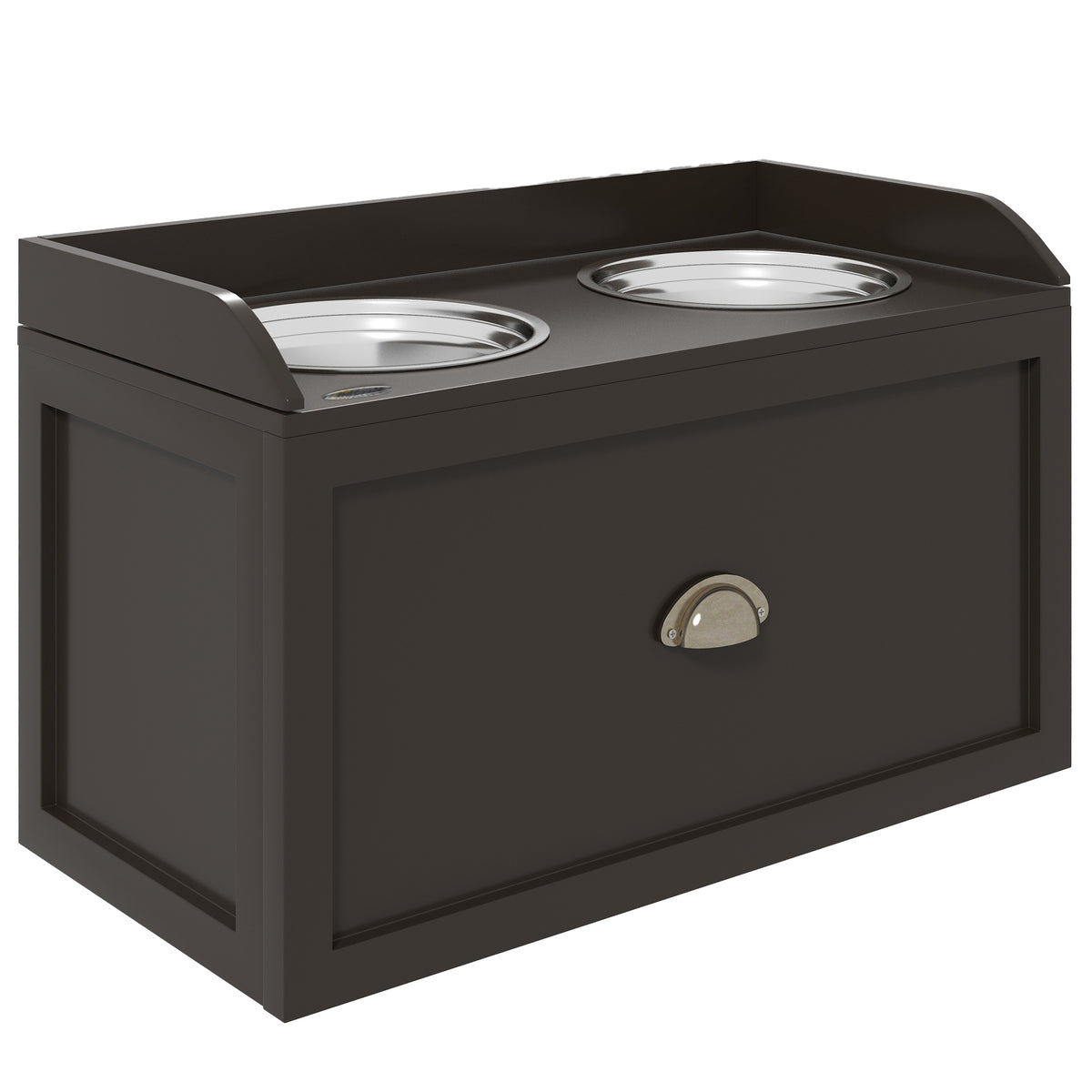 Gamelles Chiens Surélevées, Porte-Gamelles Surélevé Rangement 2 en 1, Tiroir, 2 Gamelles, 60x30x36cm, Marron Café-0