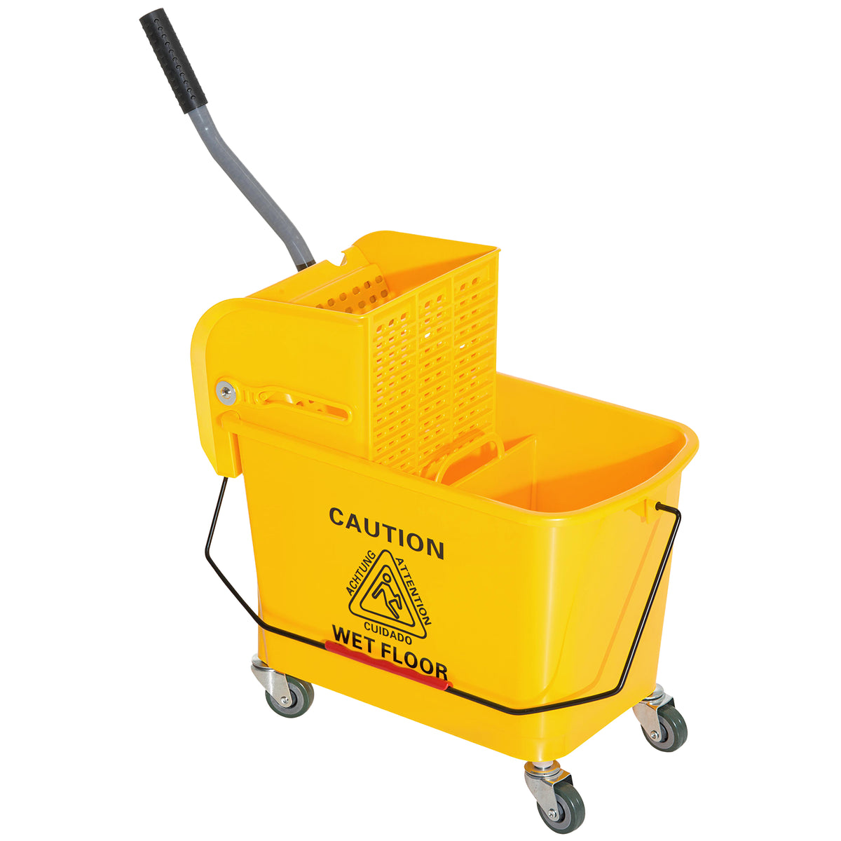 Chariot de nettoyage lavage seau de ménage 20 L avec essoreur et séparateur eau sale propre jaune 60L x 27l x 70,5H cm-0