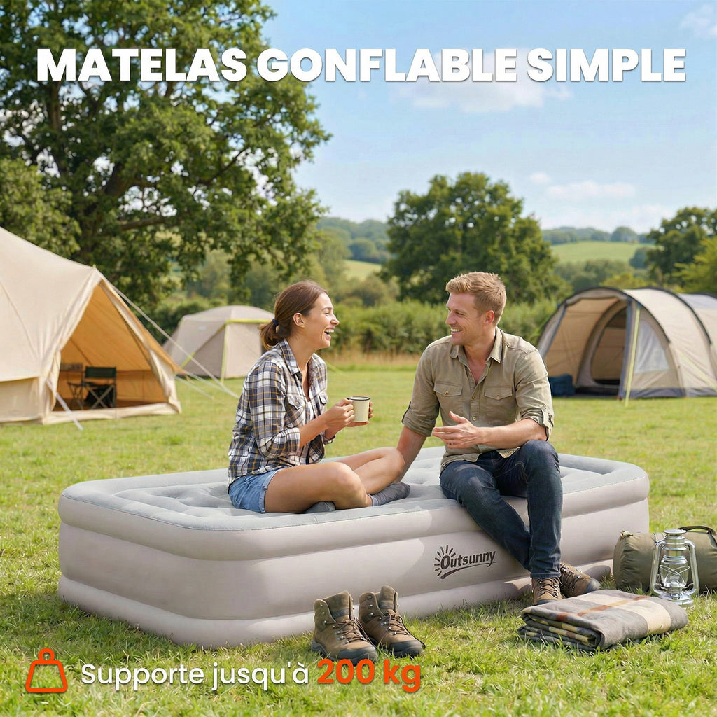 Matelas Gonflable, Pompe Électrique Intégrée, Surface Floqué , Imperméable 5000 mm, Sac Transport, 190x97x39cm, Kaki-4