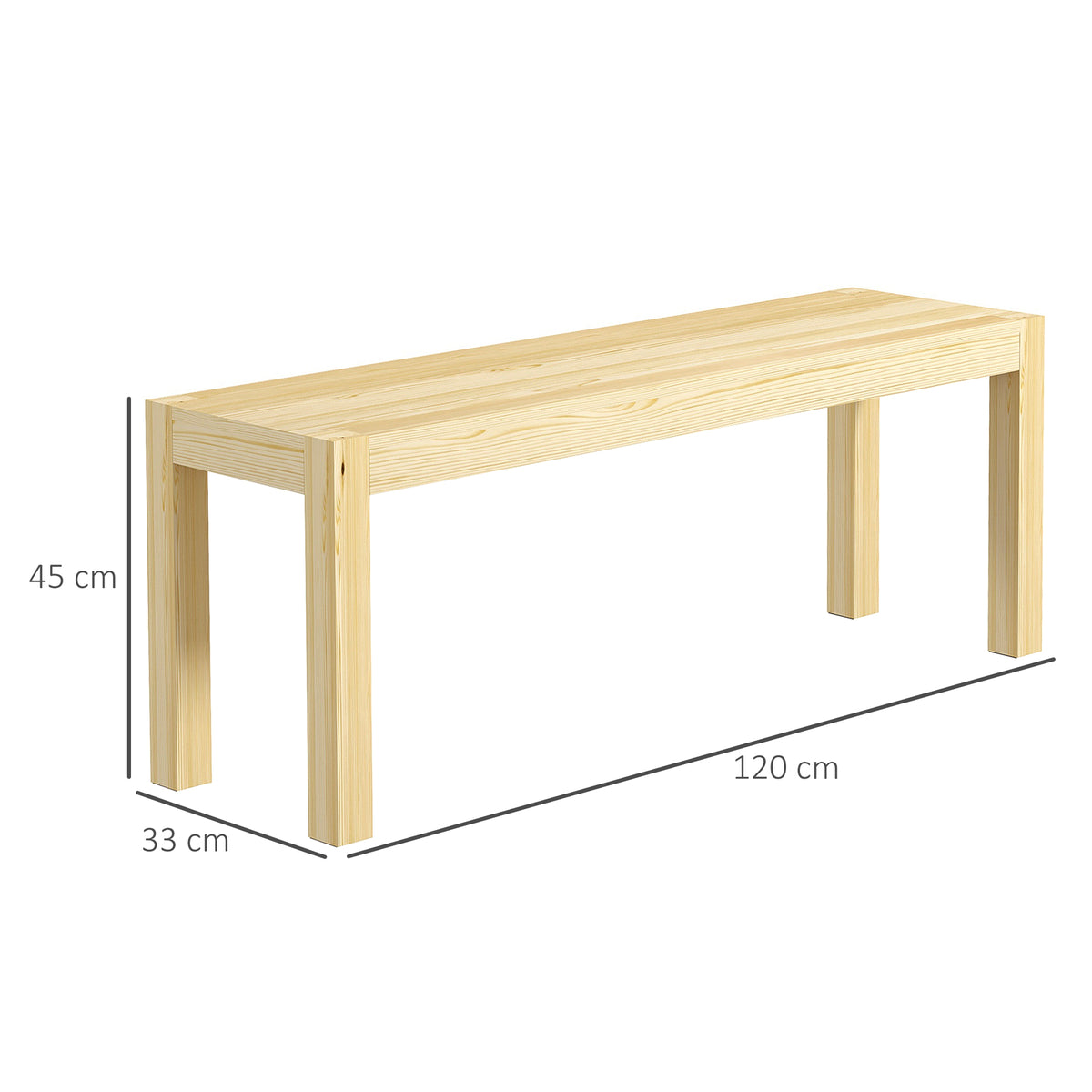 Banc de cuisine en bois massif 2 places, banc de salle à manger, charge 240 Kg, 120 x 33 x 45 cm, bois naturel-2