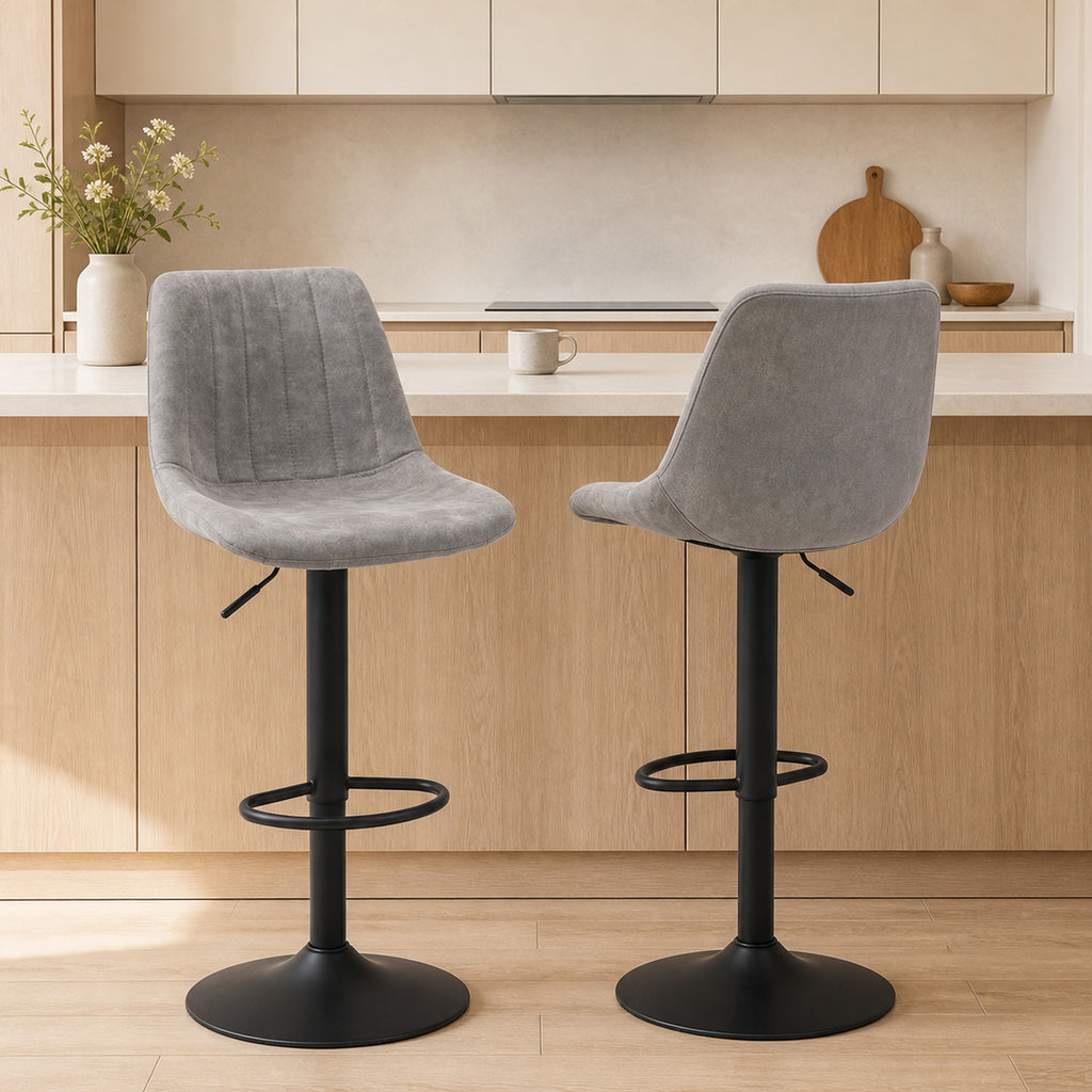 Lot de 2 tabourets de bar style vintage hauteur réglable pivotant avec repose-pied gris-1