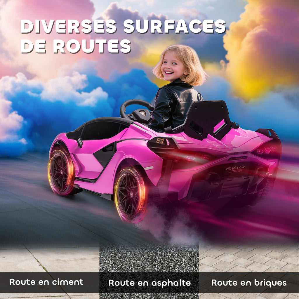 Voiture électrique Enfants de Sport Véhicule électrique Lamborghini Sian 12 V - V. Max. 5 Km/h avec Télécommande 2,4G Effets sonores + Lumineux Rose-7