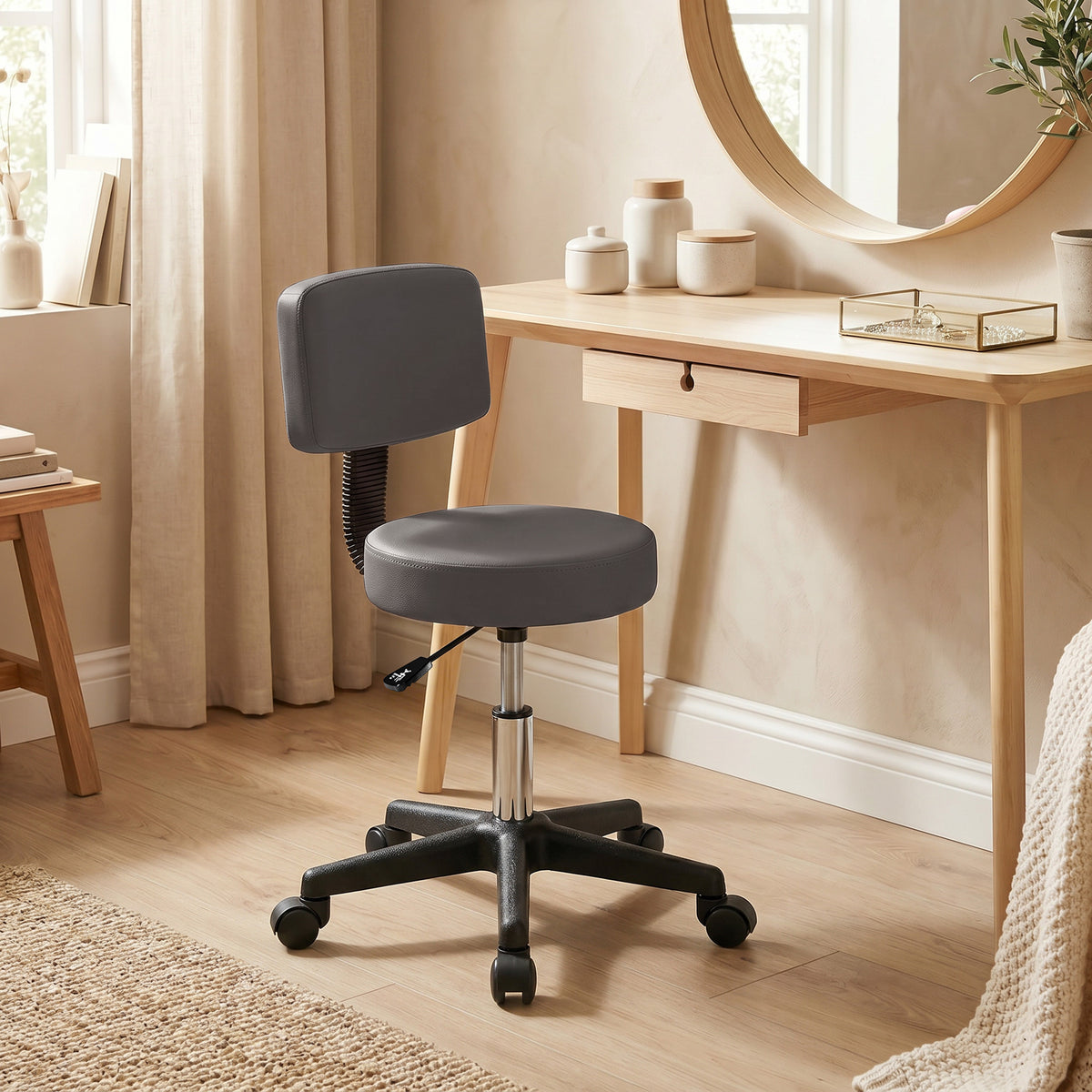 Tabouret massage a roulettes reglable en hauteur pivotant avec dossier ergonomique gris-1