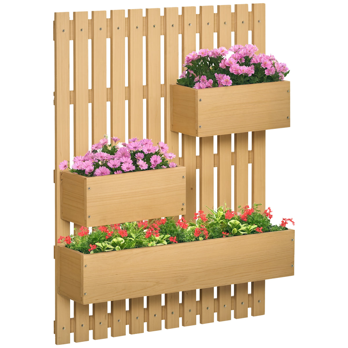 Jardinière murale potager avec 3 bacs en bois massif amovibles 60 x 16 x 80 cm-0