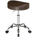 Tabouret à roulettes, tabouret de salon avec hauteur réglable 51-66 cm et assise rembourrée, pivotant 360°, marron-0