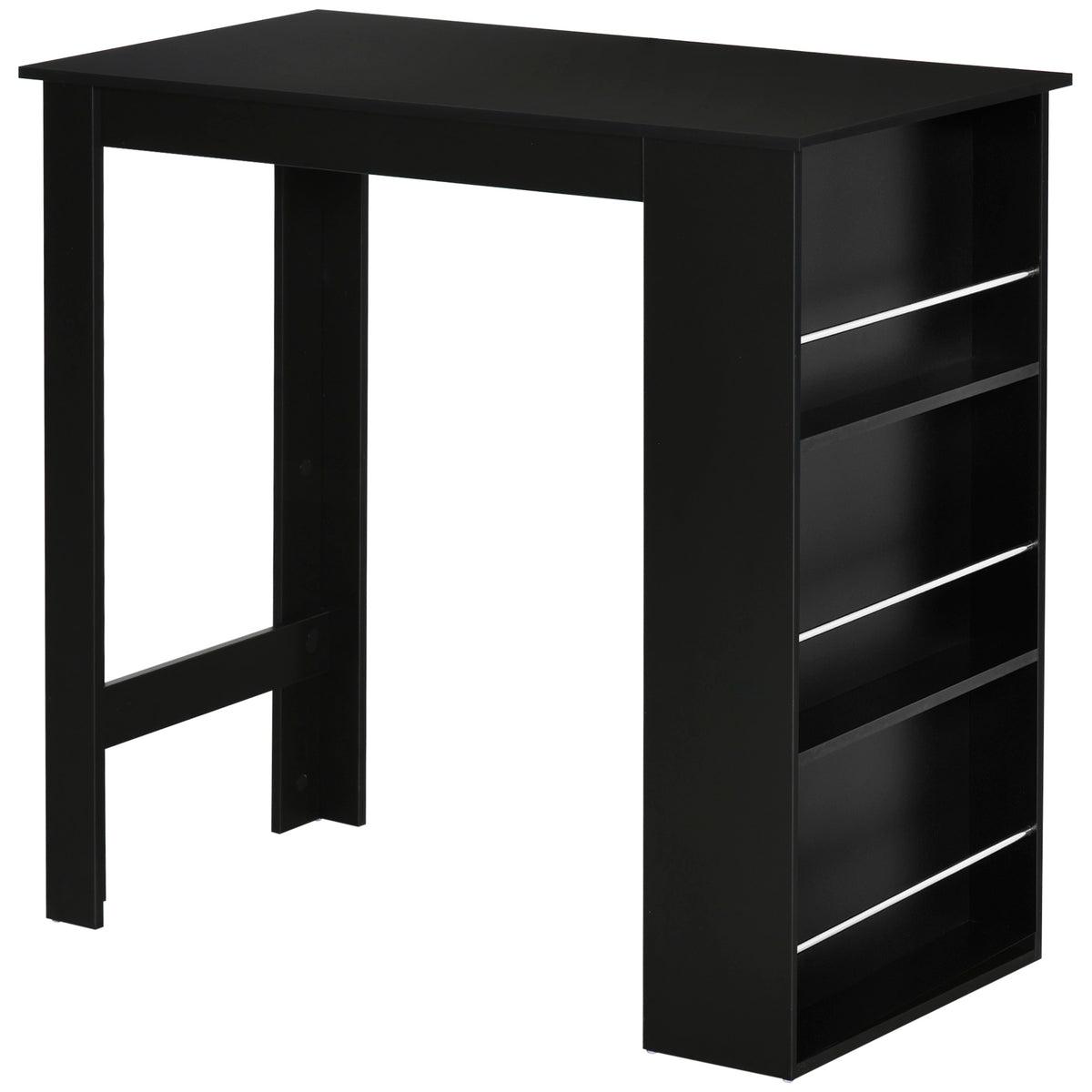 Table de bar table haute de cuisine mange-debout comptoir - dim. 112L x 57l x 106H cm - 3 étagères - noir-0