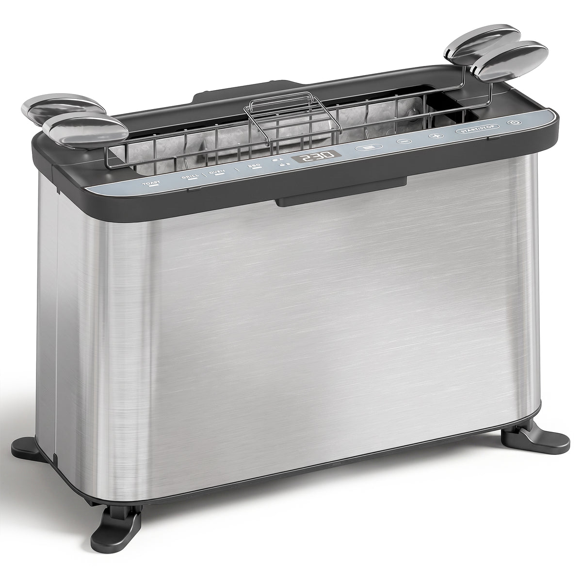 Mini-Four Électrique 3-en-1 1700 W, Grille-Pain à Fente Longue, Gril de Table 4,9L, Écran LED, Minuterie 60 min, Argenté-0