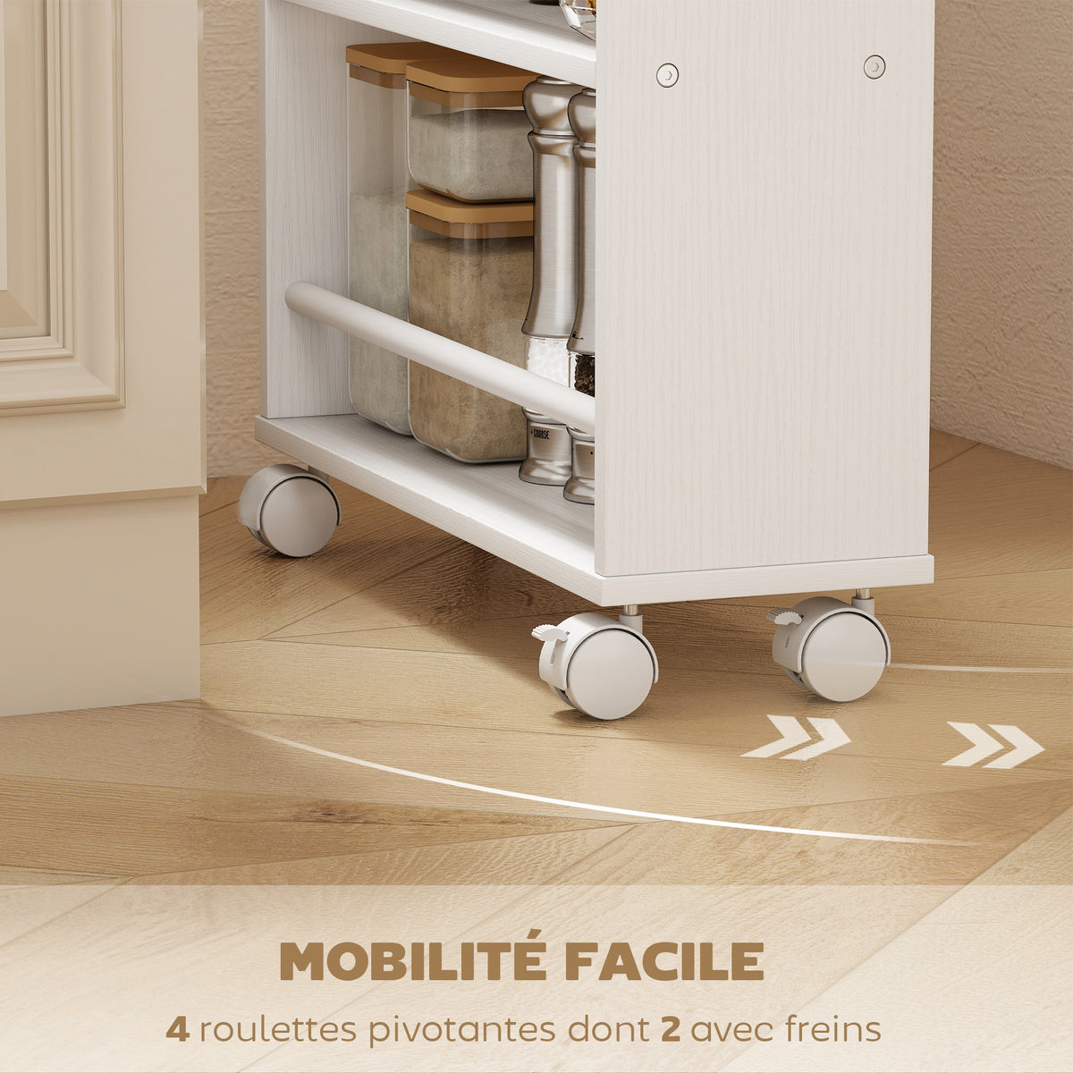 Chariot de rangement à 4 niveaux, desserte à roulettes avec poignées, desserte étroite, 45 x 15 x 91 cm, blanc-4
