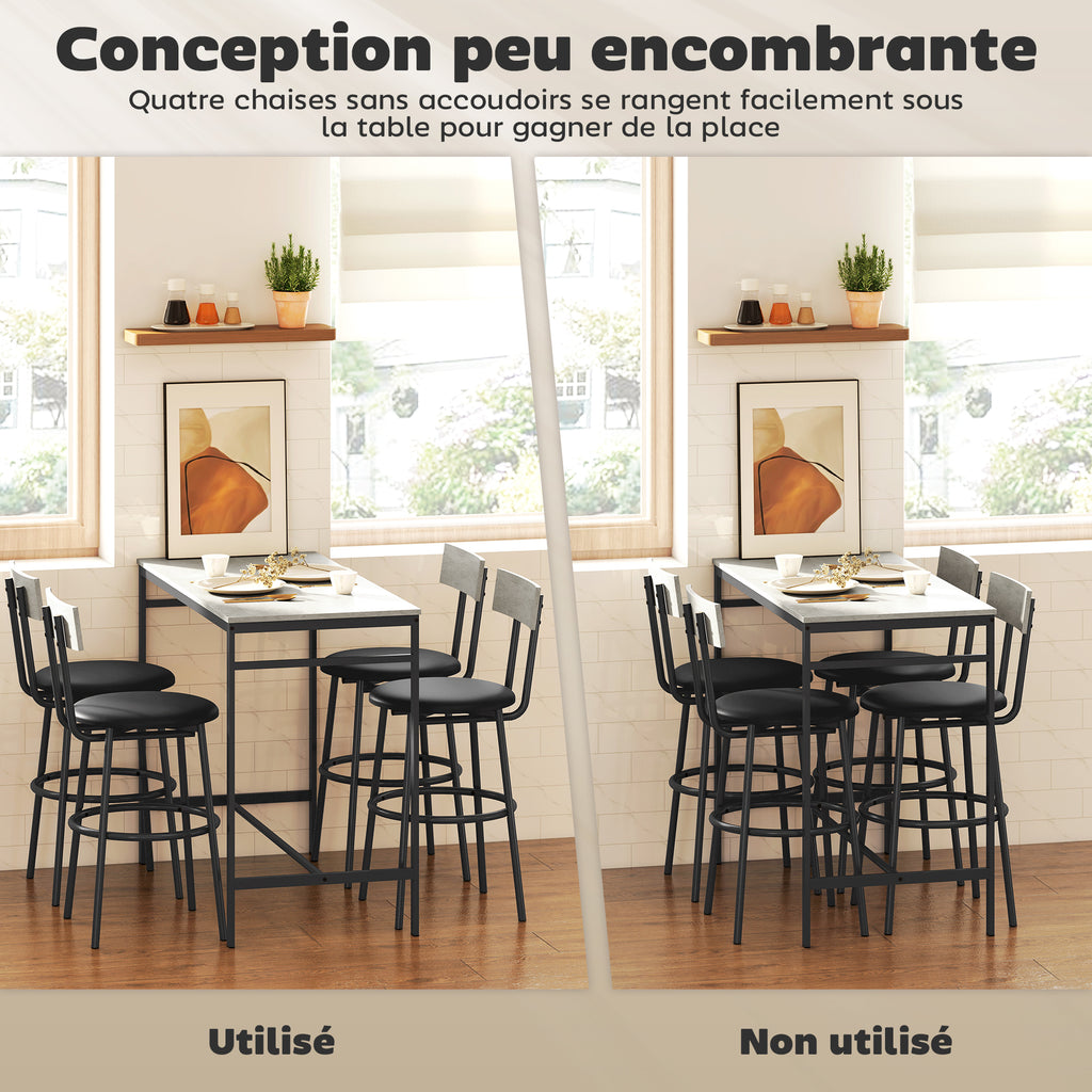 Ensemble table de bar avec tabourets, table haute bar et 4 tabourets, structure en acier, 110 x 55 x 90 cm, blanc-5