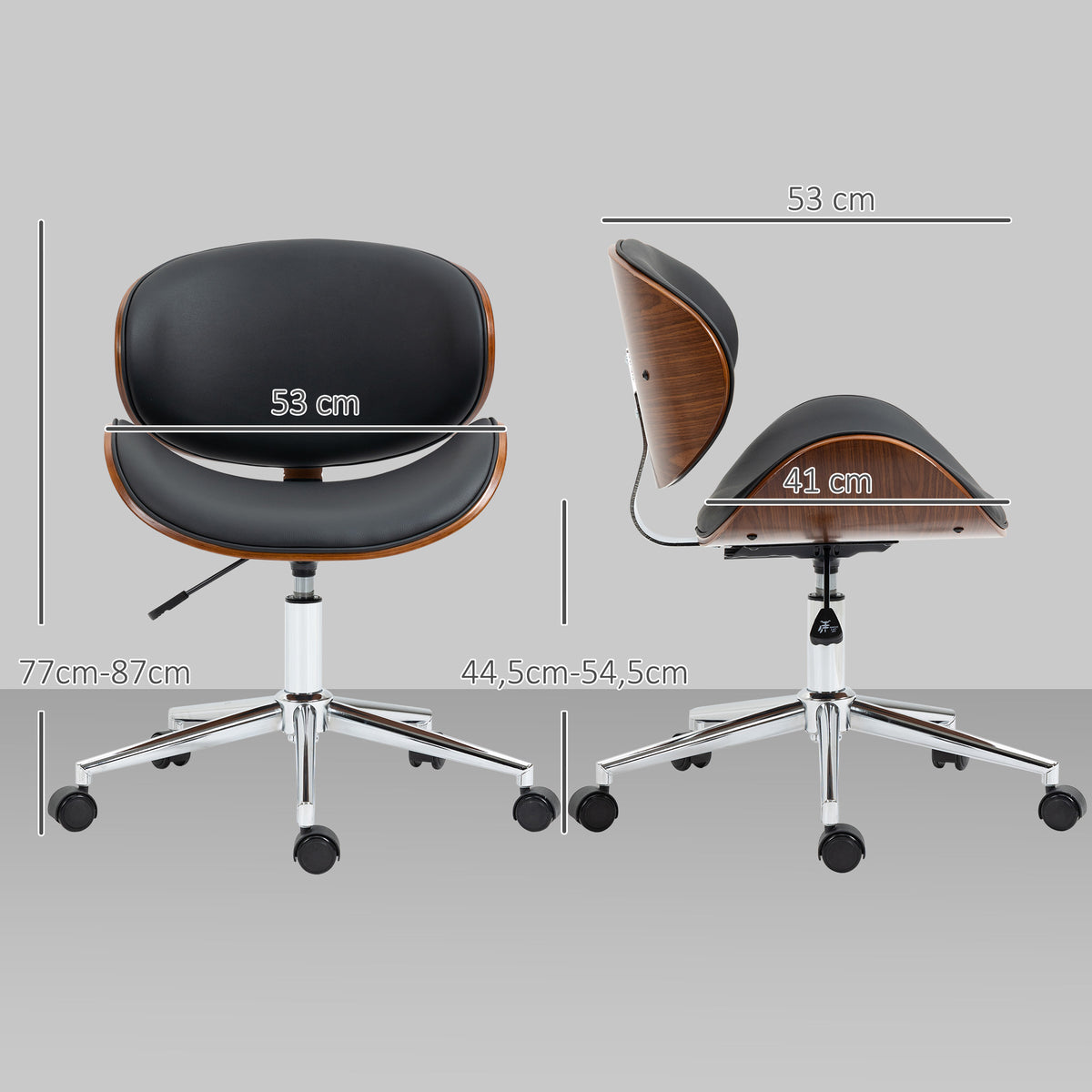 Chaise de bureau design vintage hauteur réglable pivotant 360° bois peuplier revêtement synthétique 53 x 53 x 77-87 cm-2