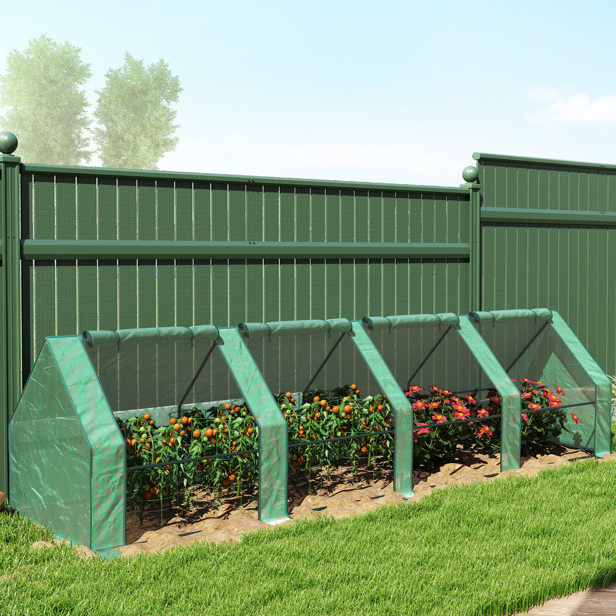 Mini Serre de Jardin mini serre tunnel 4 fenêtres avec Zip enroulables Acier PE 140 g/m² Anti-UV 360x90x90cm Vert-7