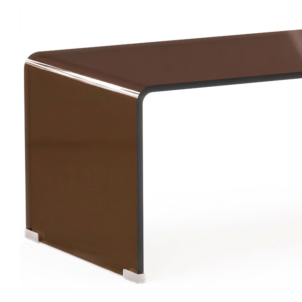 Table Basse en Verre, Table de Salon Rectangulaire Design Moderne avec Bords Arrondis Sûrs, Marron Transparent-8