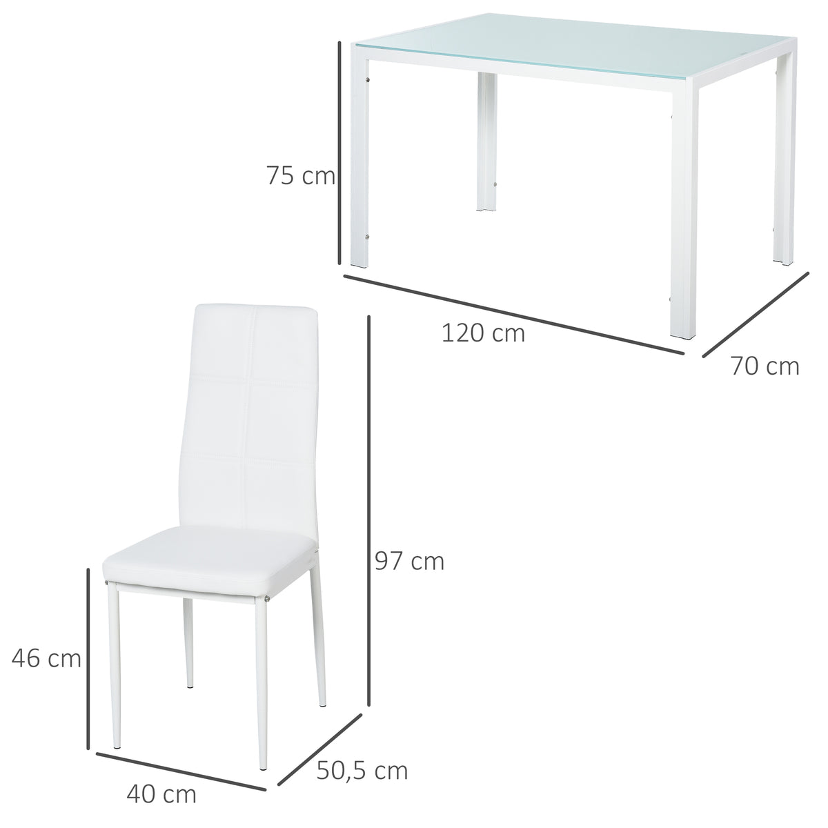 Ensemble table à manger et chaises pour 4 personnes, plateau rectangulaire en verre, pour cuisine salon maison, blanc-2