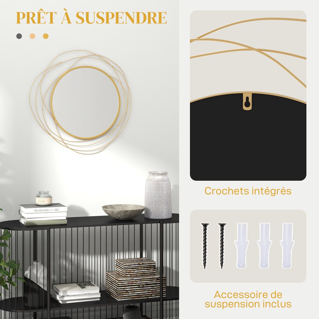 Miroir rond en métal filaire doré, décoration style moderne, diamètre Φ65 cm-4