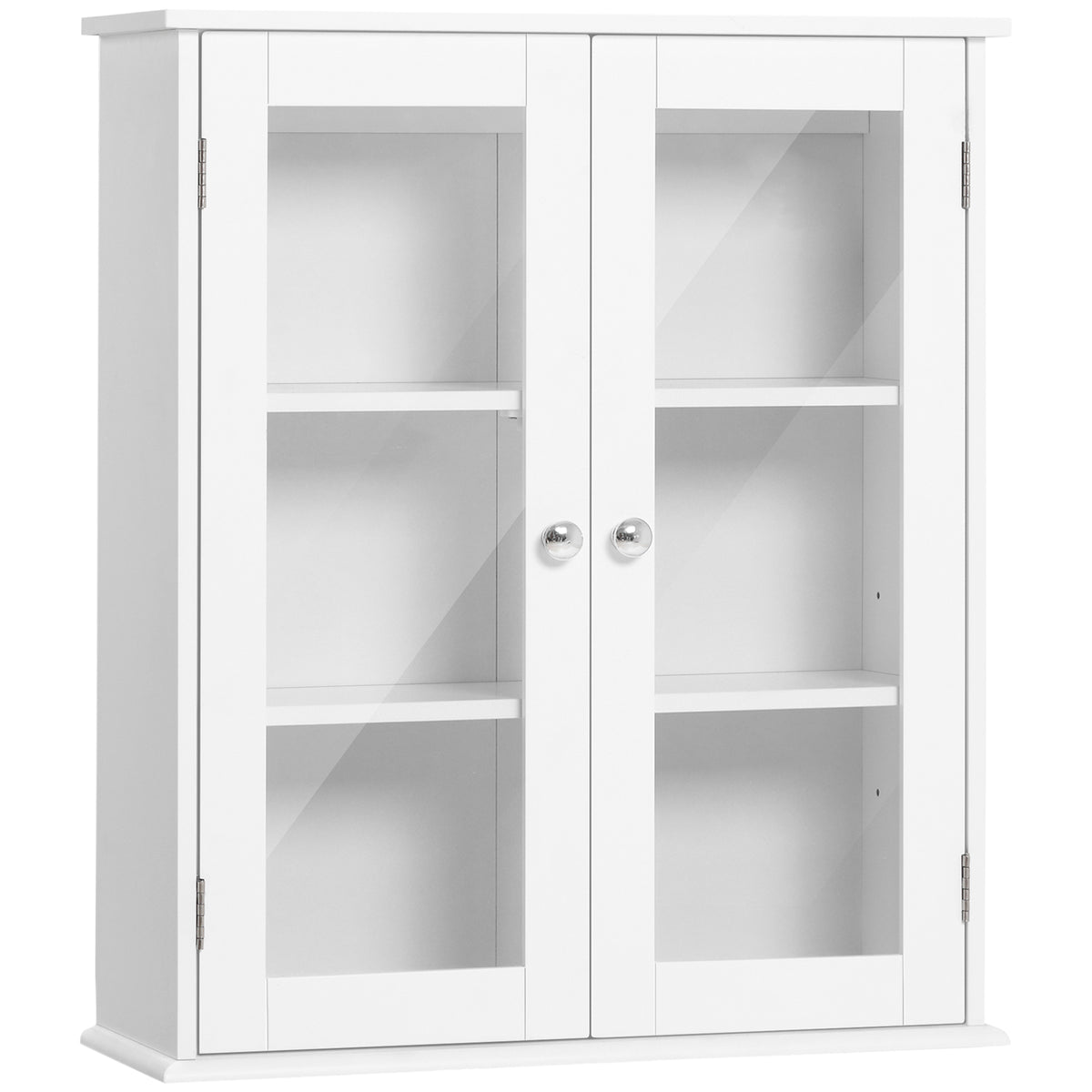 Armoire murale de salle de bain, meuble haut salle de bains avec 2 portes en verre, étagère réglable, 55x20x65cm, blanc-0