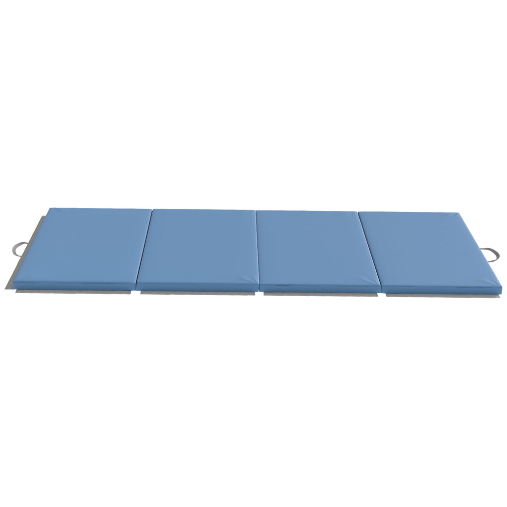 Tapis de gymnastique yoga pilates fitness pliable en 4 avec poignées revêtement synthétique 240 x 120 x 5 cm bleu clair-0
