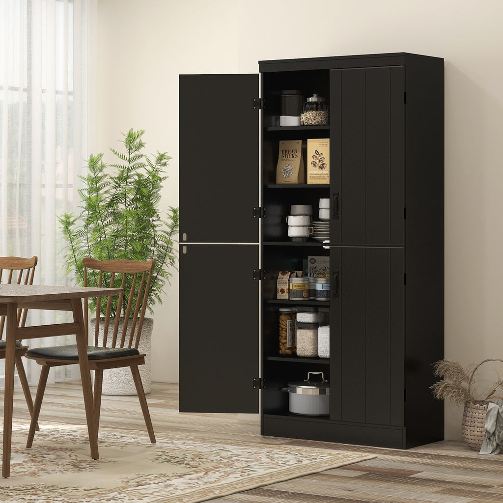 Buffet haut cuisine, armoire de cuisine avec 4 portes à 6 niveaux et étagères réglables, 76 x 40 x 176,7 cm, noir-9