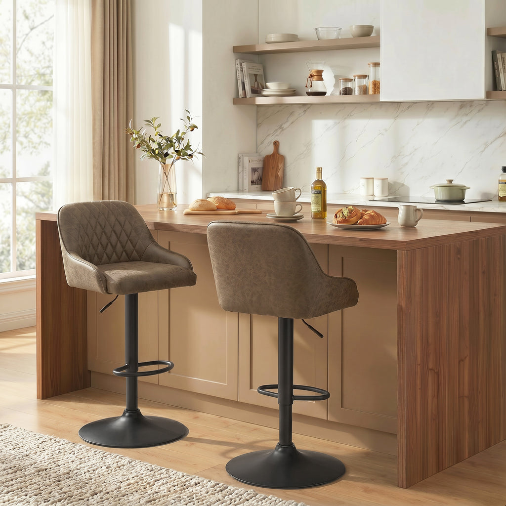 Lot de 2 Tabourets de Bar, Tabourets Hauts Cuisine avec Siège Pivotant et Hauteur Réglable, Marron Foncé-1