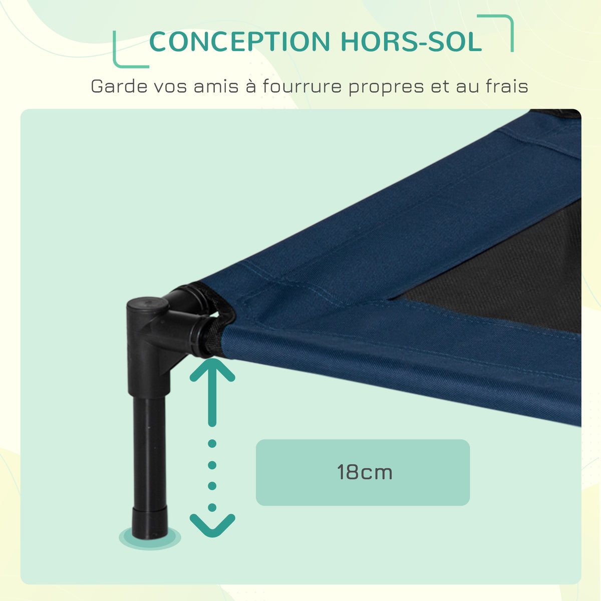 Lit pour chien chat lit de camp grand confort sur pieds tissu oxford textilène micro-perforé 76L x 61l x 18H cm bleu marine noir-3