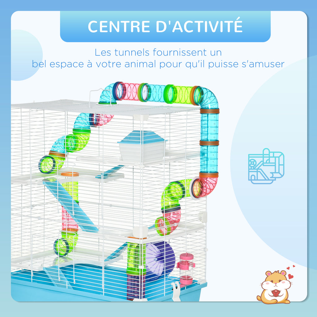 Grande cage pour hamsters cage pour rongeur 5 niveaux avec tunnels abreuvoir roue maisonnette échelles dim. 59L x 36l x 69H cm-3