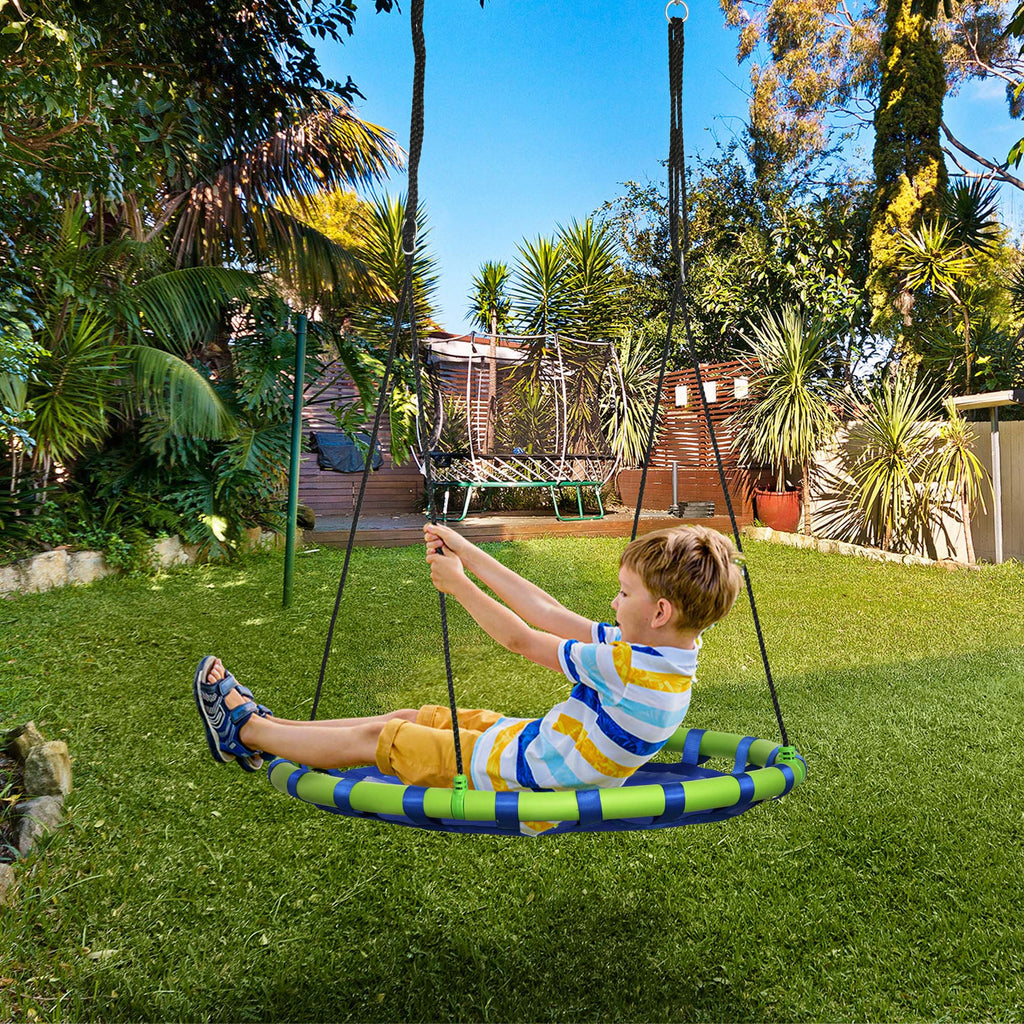 Balançoire nid d'oiseau ronde hauteur réglable à suspendre enfant adulte jardin capacité de charge 150 kg Ø 100 cm bleu-1