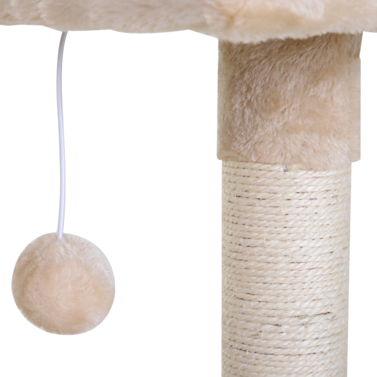 Arbre à chat 3 griffoirs grattoirs sisal naturel plateforme hamac et boule suspendue dim. 50L x 36l x 70H cm peluche courte beige-6
