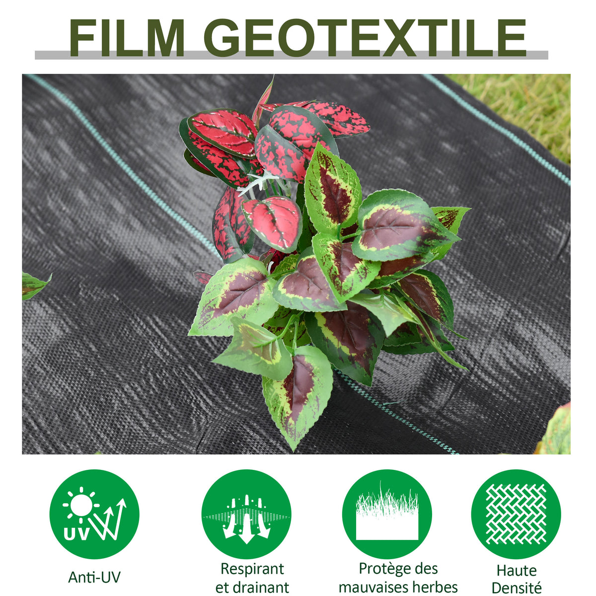 Toiles de paillage - Toile anti mauvaises herbes - toile de paillage anti mauvaises herbes 100 g/m² - indéchirable perméable à l'eau anti UV dim. 50L x 2l m - PP noir vert-4
