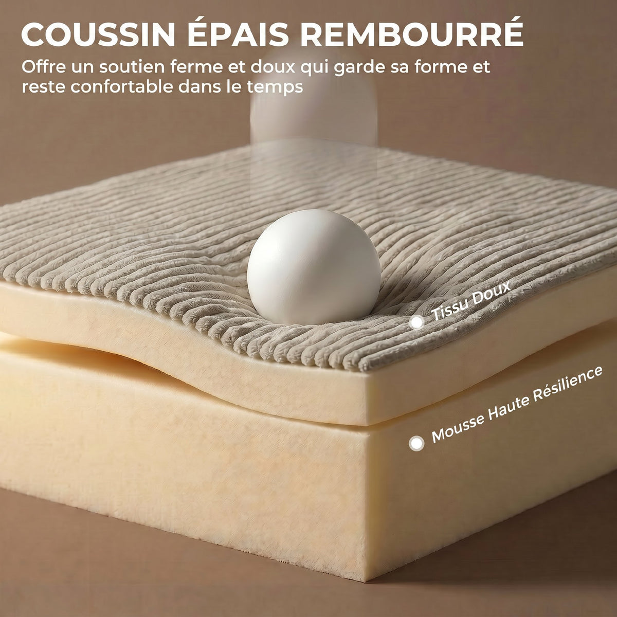 Fauteuil à Bascule, Rocking Chair en Velours Côtelé avec Dossier Haut et Accoudoirs, Pieds en Bois d'hévéa, Beige-6