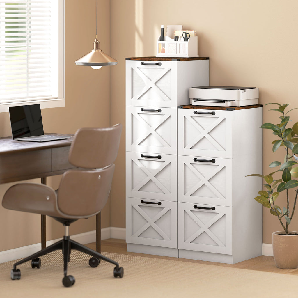 Caisson de Bureau avec 4 Tiroirs, Dossiers Suspendus pour Formats Lettre/A4, Style Rustique, 40x40x131cm, Blanc-7
