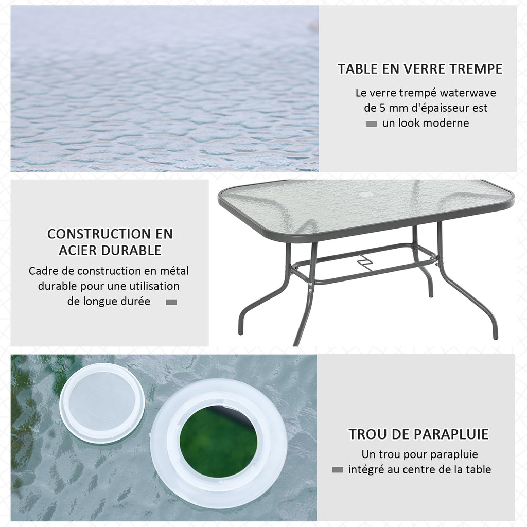 Table de Jardin rectangulaire dim. 120L X 80l x 70H cm métal époxy Gris Plateau Verre trempé-3
