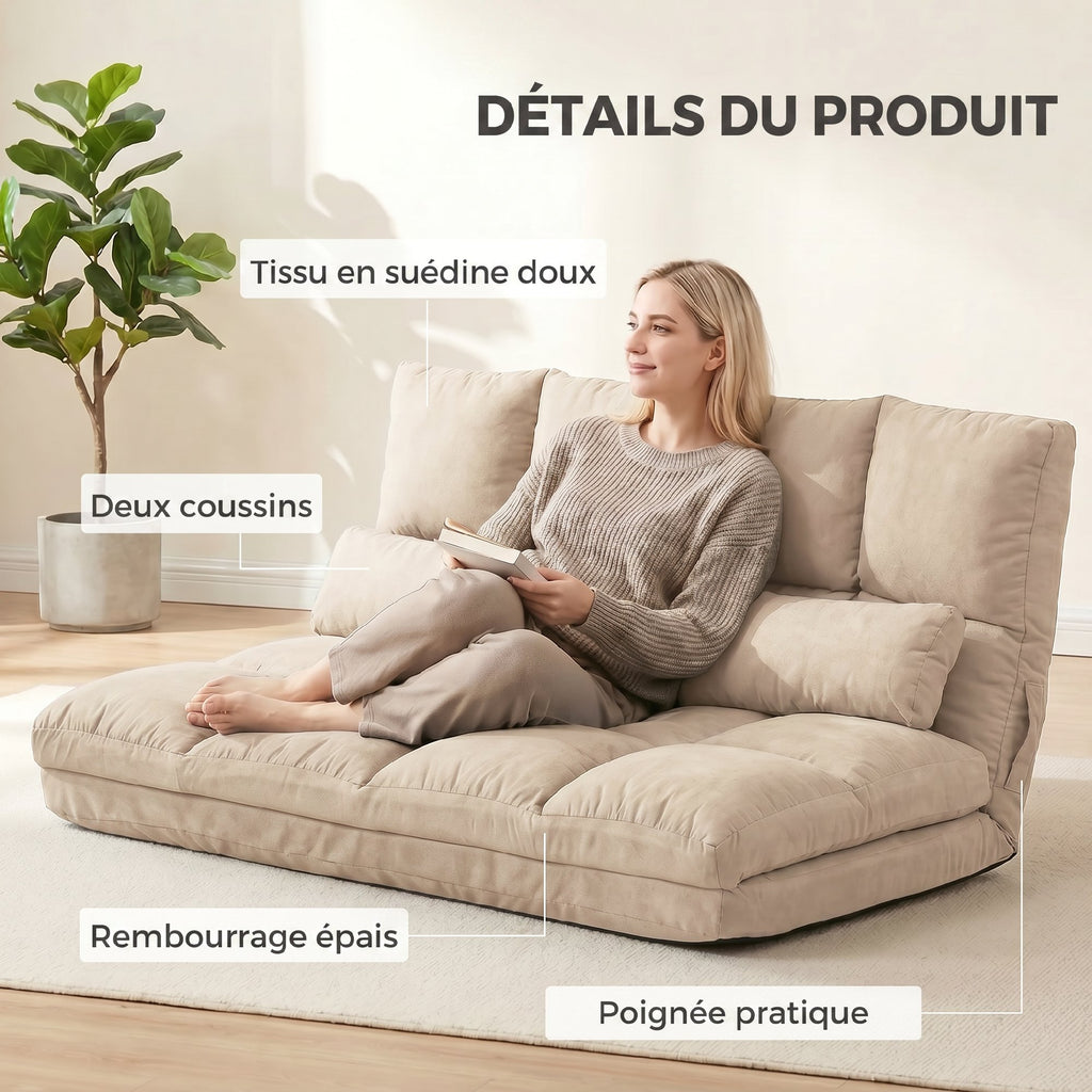 Chauffeuse Matelas d'appoint Pliant - Fauteuil Convertible - Inclinaison Dossier réglable 14 Positions - 2 Coussins-5