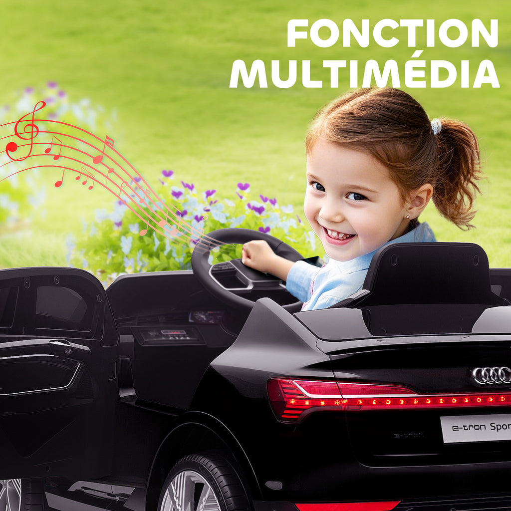 Voiture électrique enfants sous Licence Audi e-tron Sportback, véhicule électrique 12V Max. 5 Km/h avec télécommande 2,4G, phares LED, musique, klaxon, port USB, MP3, noir-6