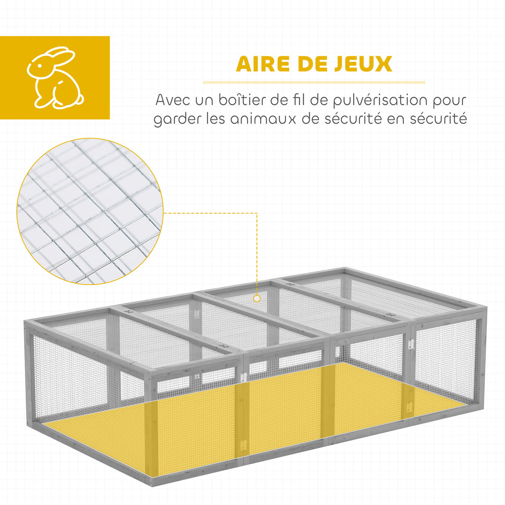 Clapier cage à lapins extérieur intérieur 2 portes supérieures 181L x 100l x 48H cm bois massif gris-5