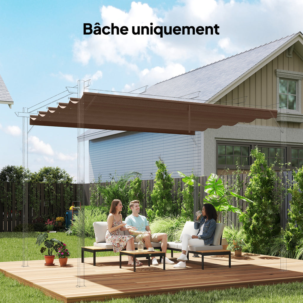 Toile de toit pour pergola tonnelle rétractable de 4 x 3 m - toile uniquement 350 x 260 cm café-1