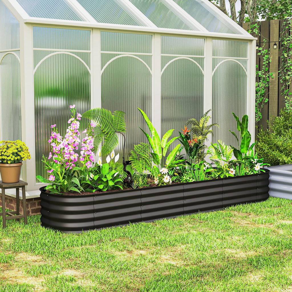 Jardinière surélevée carré potager de jardin en acier modulable pour légumes, plantes, fleurs, dim. 240 x 62 x 30cm-9