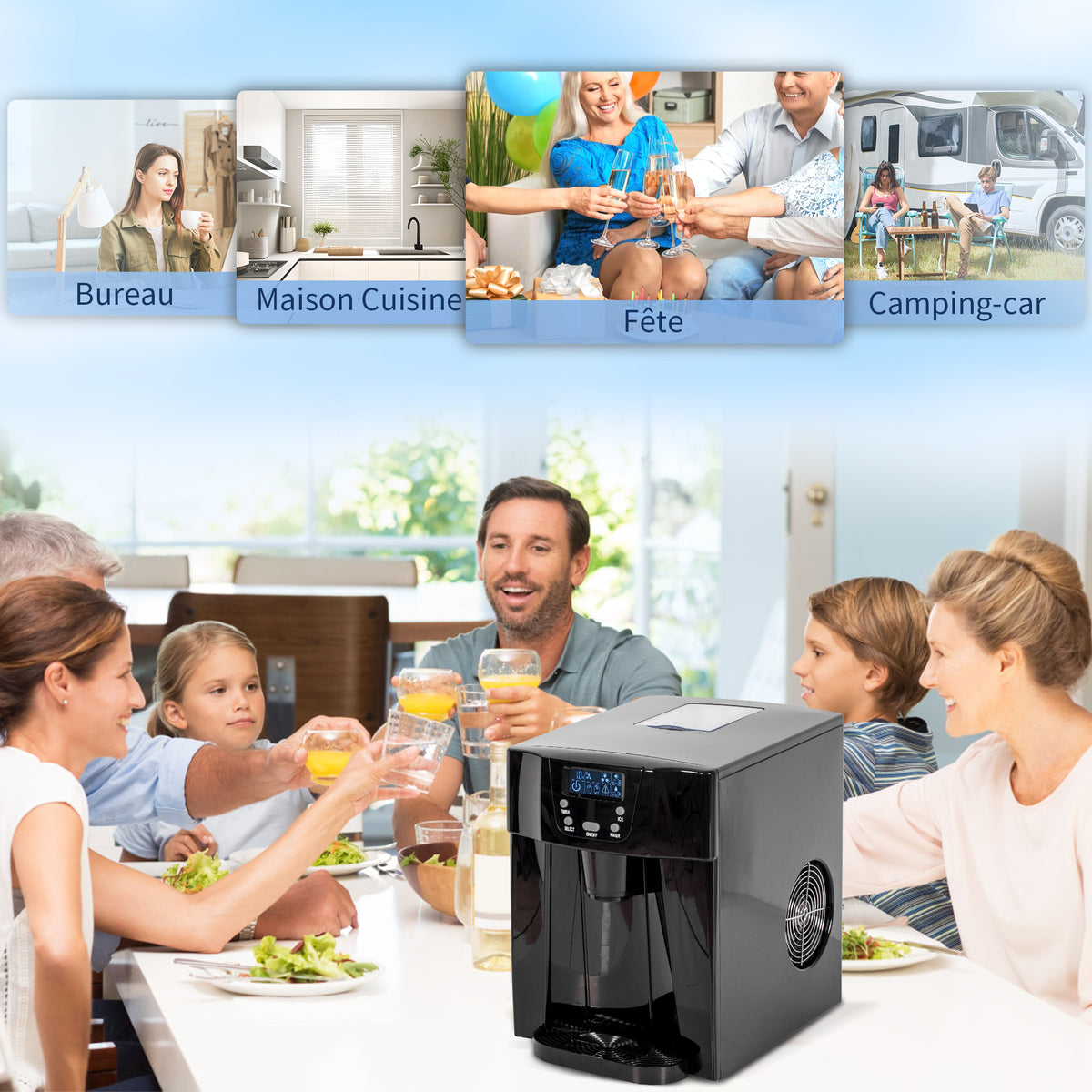 Machine à glaçons avec distributeur d'eau, ice maker, 12kg en 24h, 9 glaçons en 6-10 minutes, 25,2x38,9x36,3cm, noir-8